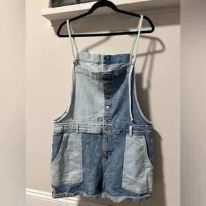 Celebrity Pink Two-Tone Denim Overalls